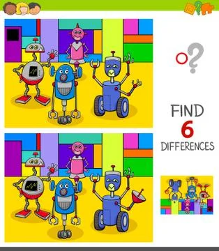 Finding differences game with fantasy robots Stock Illustration