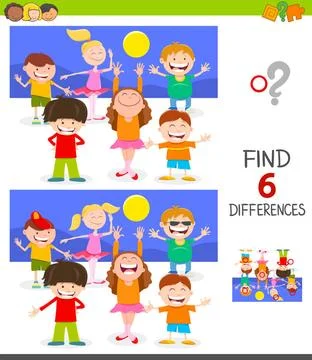 Finding differences game with happy children Cartoon Illustration of Findi... Foto stock