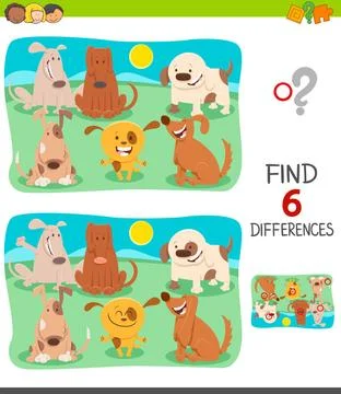Finding differences game with happy dogs Cartoon Illustration of Finding S... 스톡 사진