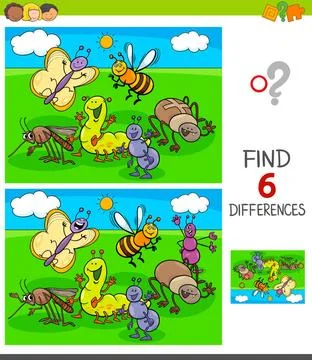 Finding differences game with insects animals Cartoon Illustration of Find... 스톡 사진