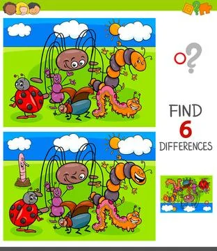 Finding differences game with insects Cartoon Illustration of Finding Six ... 스톡 사진