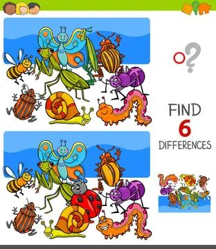 Finding differences game with insects characters Cartoon Illustration of F... 스톡 사진