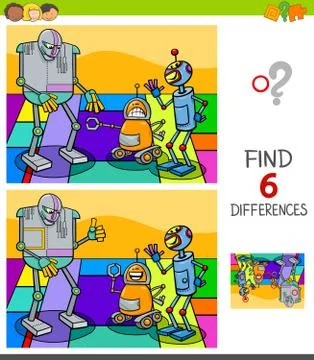Finding differences game with robot characters Stock Illustration