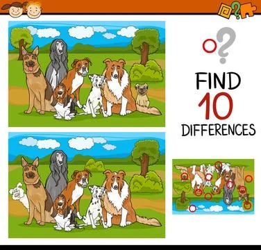 Finding differences task for kids Cartoon Illustration of Differences Task... 스톡 사진