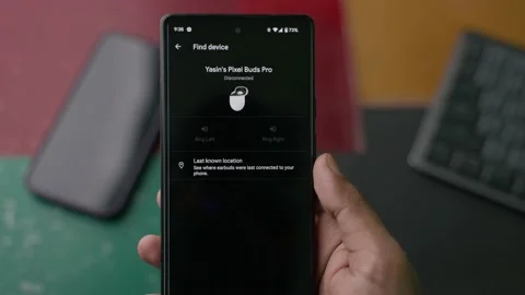 Finding google pixel earbuds by an android phone Stock Footage 223287735