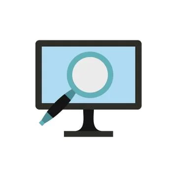 Finding information on computer icon, flat style 库存插图