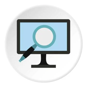 Finding information on computer icon, flat style Stock Illustration