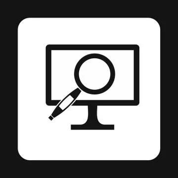 Finding information on computer icon, simple style Illustrazione stock