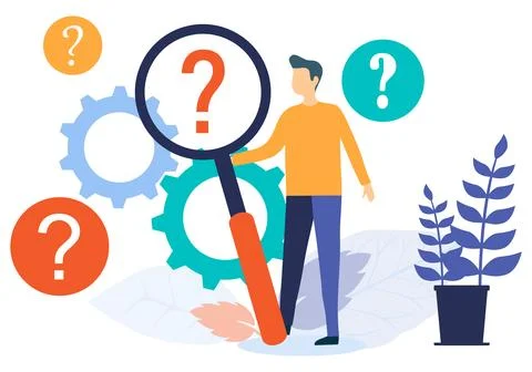 Finding the information you need. A man looks through a magnifying glass Stock-Illustration