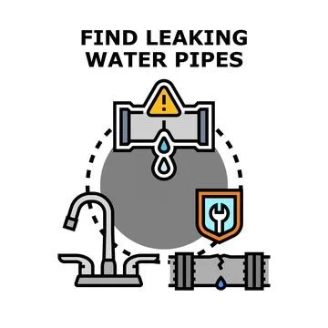 Finding leaking water pipes and plumbing repair service Stock Illustration