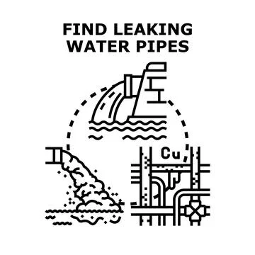 Finding leaking water pipes and water pollution concept Stock Illustration