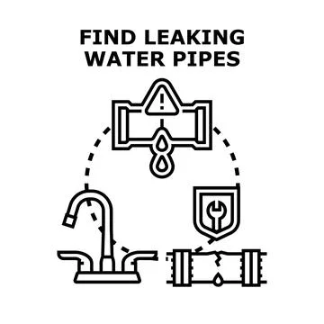 Finding leaking water pipes and plumbing repair service Stock Illustration