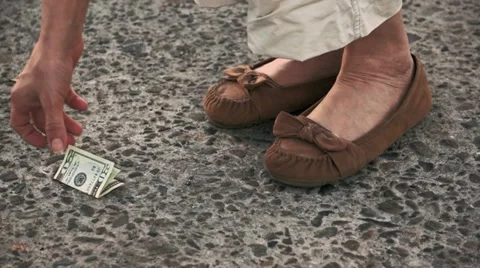 Finding Lost 20 Dollar Bill on the Street Stock Footage 11440315