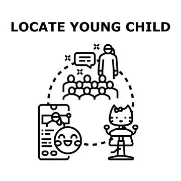 Finding missing child using location tracking application 스톡 일러스트