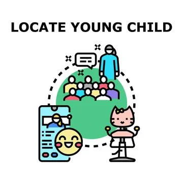 Finding missing child using location tracking application 스톡 일러스트
