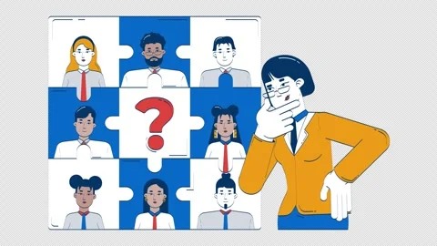 Finding missing piece in HR puzzle problem doodle animation Stock Footage 313525743