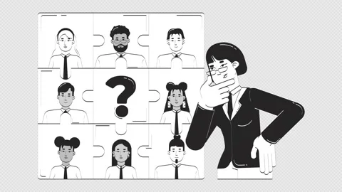 Finding missing piece in HR puzzle problem doodle outline animation Stock Footage 313727075