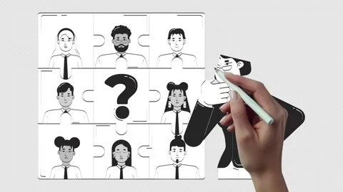 Finding missing piece in HR puzzle hand drawn whiteboard sketch animation Stock Footage 314269240