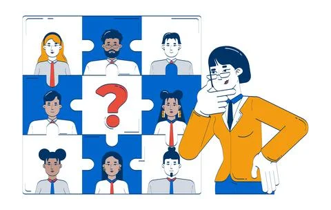Finding missing piece in HR puzzle problem doodle illustration concept 스톡 일러스트