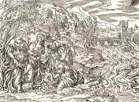 Finding of Moses in the Nile river Stock Illustration