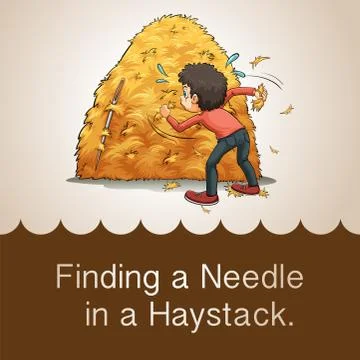 Finding needle in haystack Stock Illustration