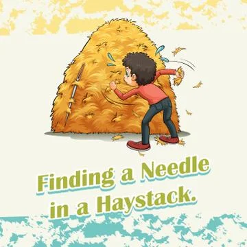 Finding a needle in a haystack Stock Illustration
