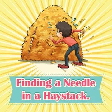 Finding a needle in a haystack Stock Illustration