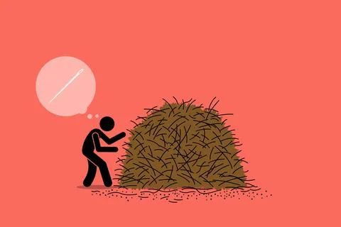 Finding a needle in a haystack. Vector illustrations clip art depicts concept Stock Illustration