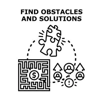 Finding obstacles and solutions for business problem solving イラスト素材