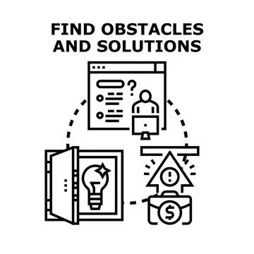 Finding obstacles and solutions for business problem solving Stock Illustration