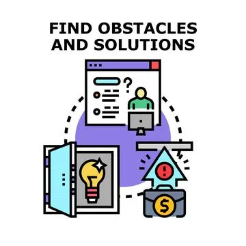 Finding obstacles and solutions for business problem solving Stock Illustration