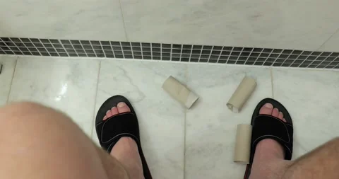 Finding only empty rolls of toilet paper sitting on the toilet Stock Footage 220898258