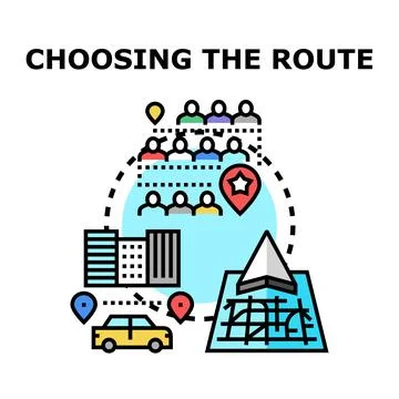 Finding optimal route for destination planning and navigation Stock Illustration