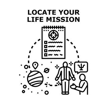 Finding personal purpose and mission outline goal Stock Illustration