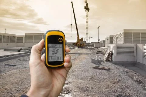 Finding the right position inside a construction site via gps Stock Photos