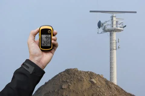 Finding the right position inside a construction site via gps Fotos Stock