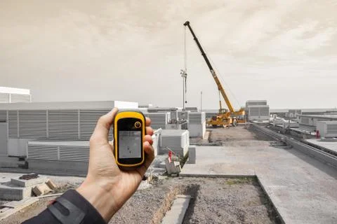 Finding the right position inside a construction site via gps Stock Photos