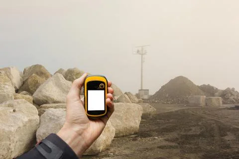 Finding the right position inside a construction site via gps Foto stock