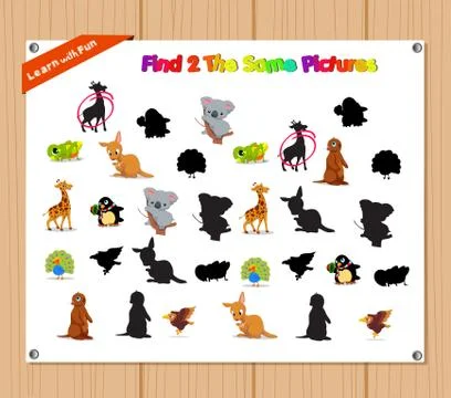 Finding the Same Picture Educational Game for Preschool Children with Animals Stock Illustration