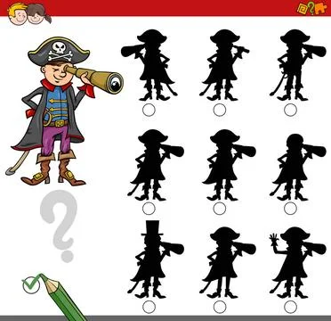 Finding shadow game with pirate Cartoon Illustration of Find the Shadow wi... Stock Photos
