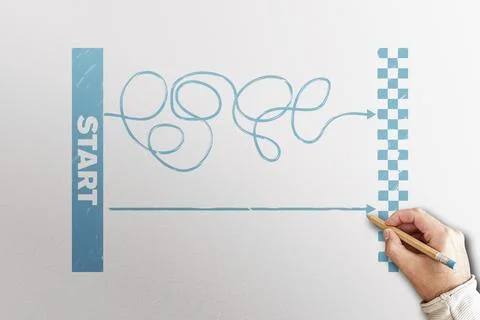 Finding simplest solution or most efficient and shortest way concept with top Foto stock