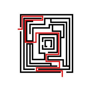 Finding solution in complex geometric line maze Illustrazione stock