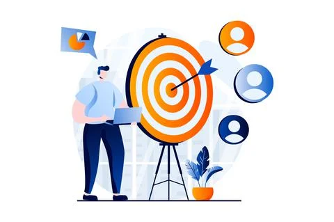 Finding solution concept with people scene in flat cartoon design. Man analyzes Stockillustratie