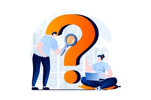 Finding solution concept with people scene in flat cartoon design. Man and woman Illustrazione stock