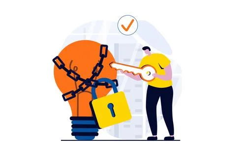 Finding solution concept with people scene in flat cartoon design. Man thinks 스톡 일러스트