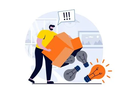 Finding solution concept with people scene in flat cartoon design. Man generates Stockillustratie
