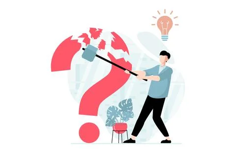 Finding solution concept with people scene in flat design. Man generates ne.. Stock Illustration