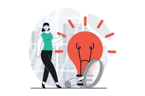 Finding solution concept with people scene in flat design for web. Woman doin Stockillustratie