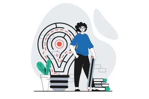 Finding solution concept with people scene in flat design for web. Man finds  Stockillustratie