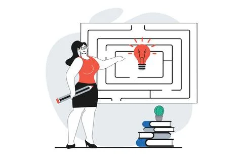 Finding solution concept with people scene in flat design for web. Woman find 스톡 일러스트